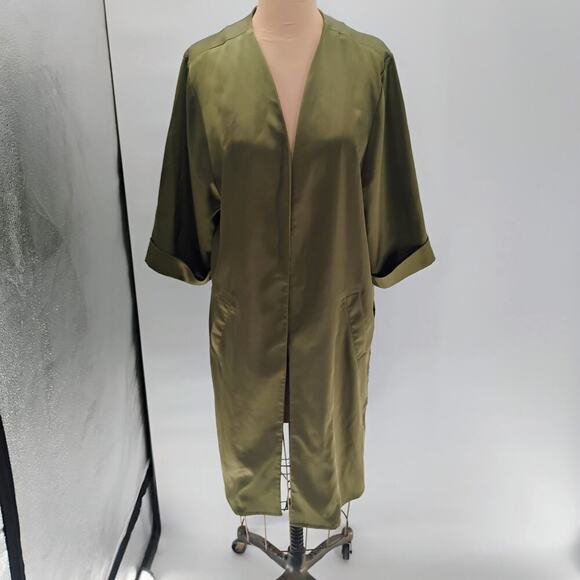 Anthropologie Floreat Kimono One Size Satin Floral Embroidered Open Front Green - Picture 4 of 15